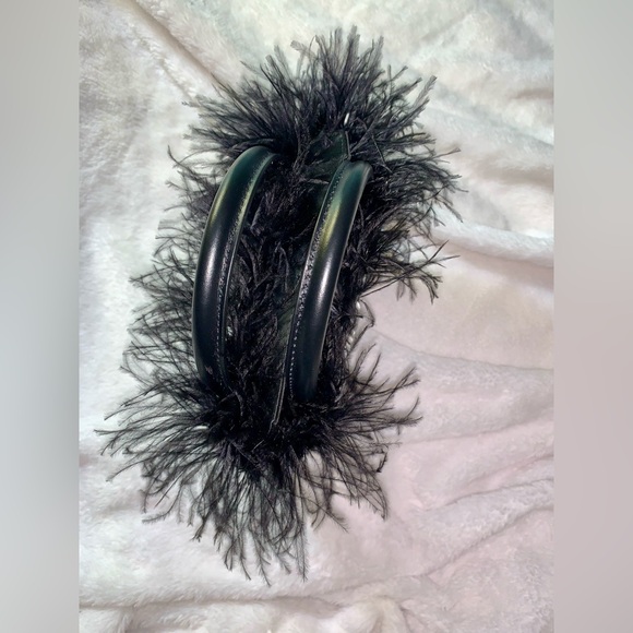 Mach & Mach Crystal & Feather Trim Satin Bag (Black) - Picture 8 of 13